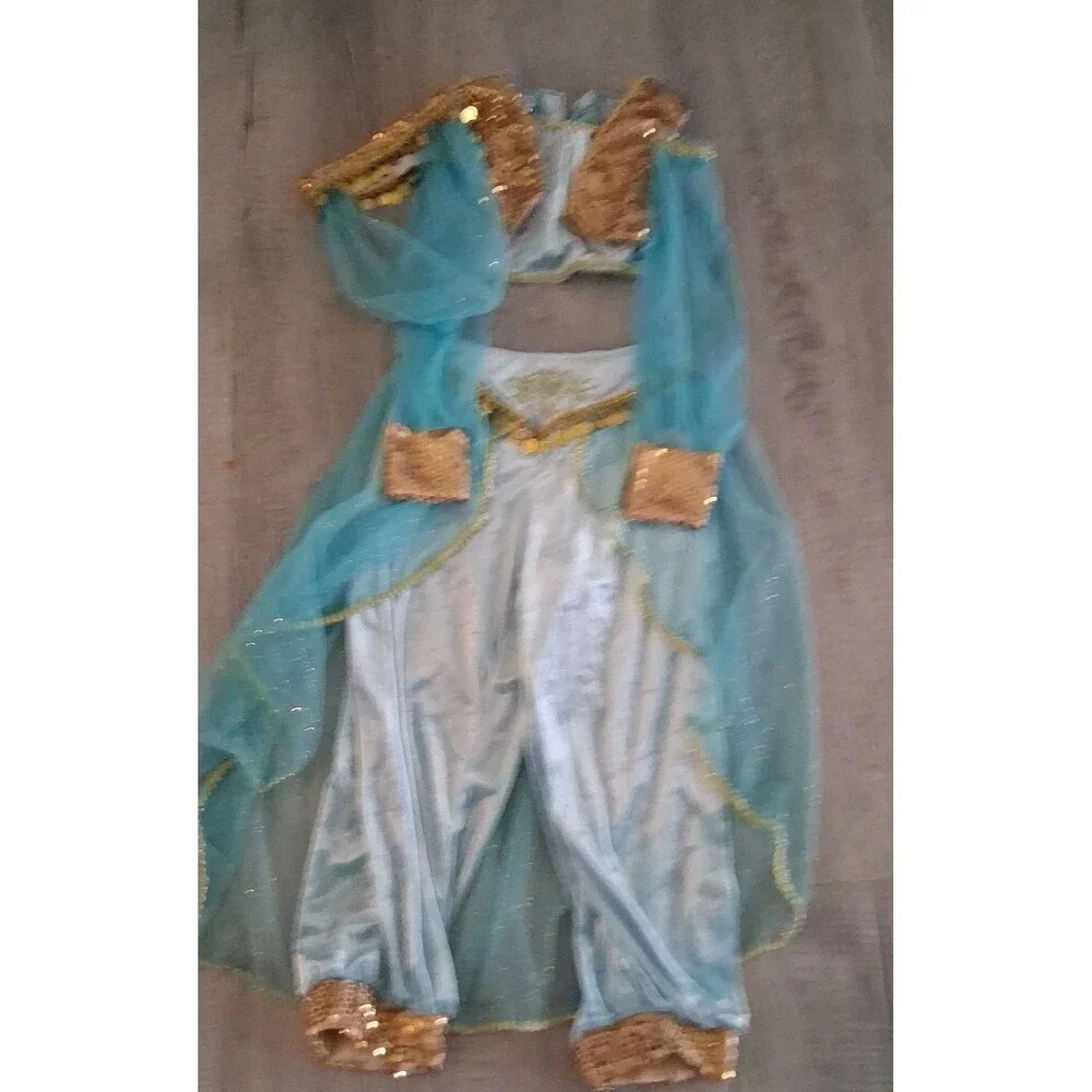 Girls Jasmine Aladdin Costume with Cape and Pants head set 3 pieces sz 7-8